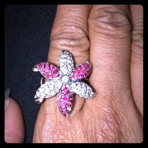 Pink n white sapphire ring  14kwg